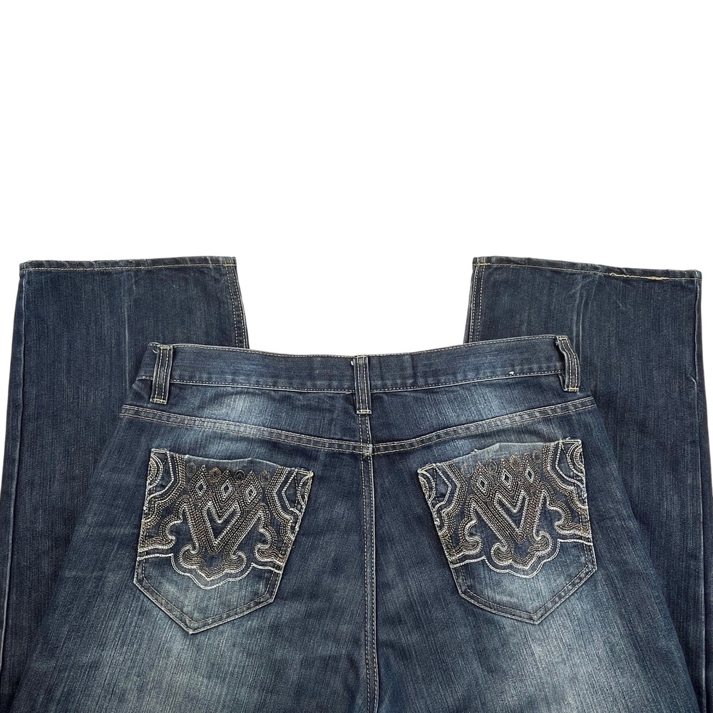 Avirex Mens Blue Embroidered Jeans 36x32 Baggy Y2K Streetwear Skater